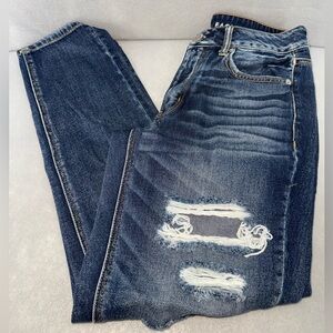 American Eagle AEO Tom Girl Distressed Dark Wash Denim Jean Size 6